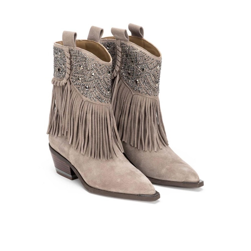 Bottines Alma En Pena Fringed Blanche Bleu Marine Femme | AOA-76643224